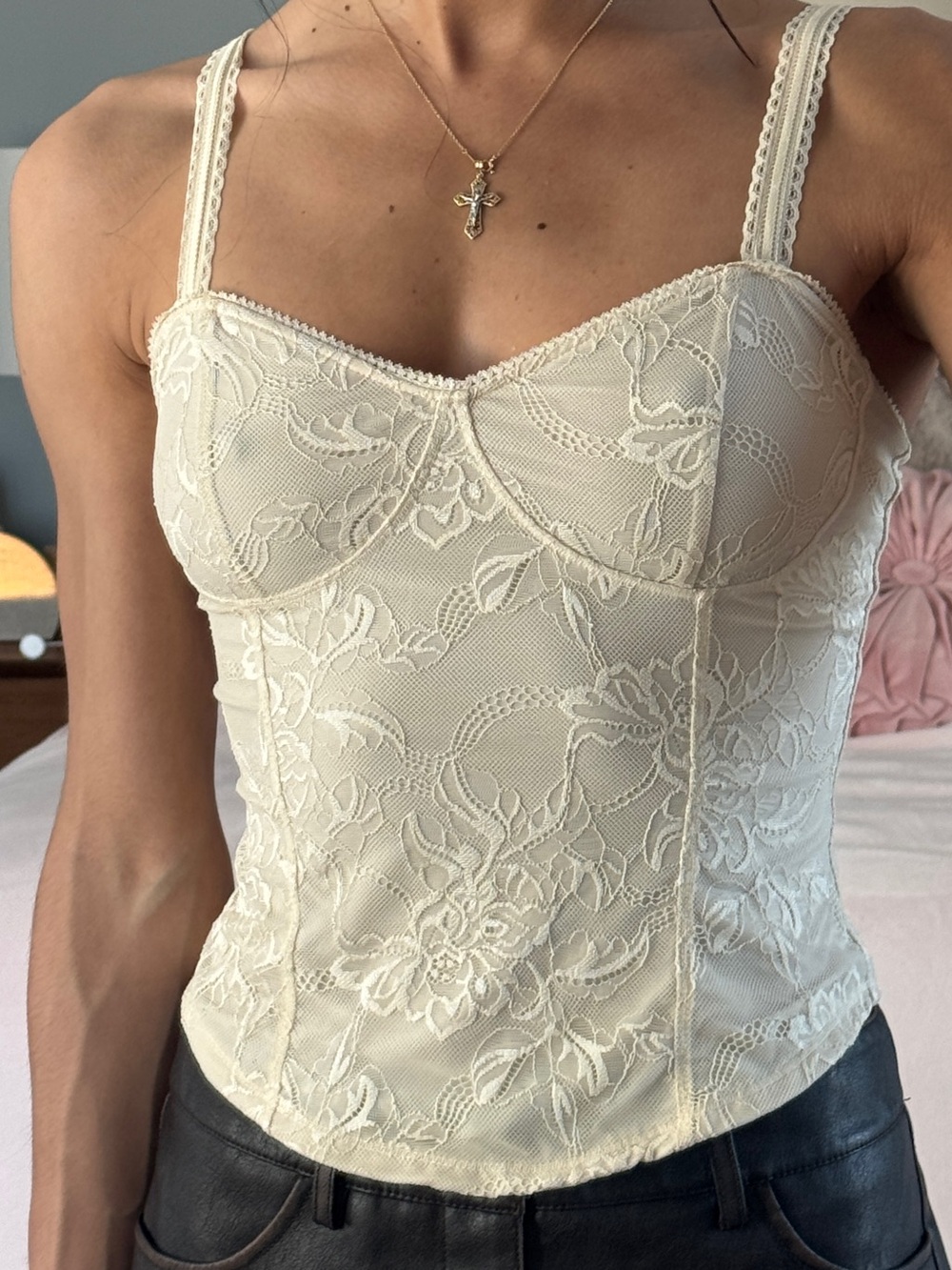 Free People Cream Lace Bustier Camisole
